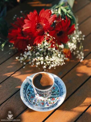 Spring flowers and coffee