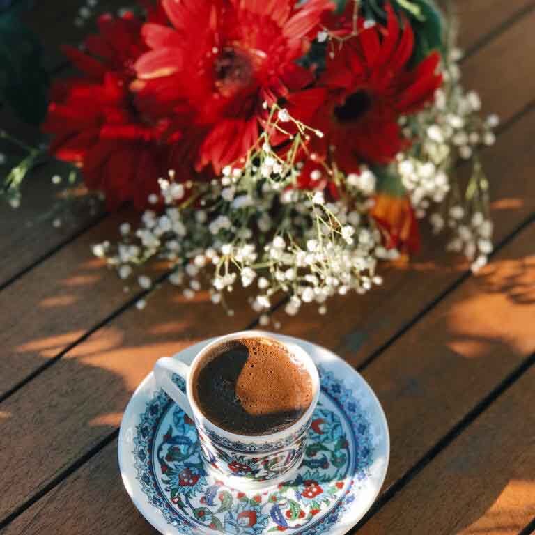 Spring flowers and coffee
