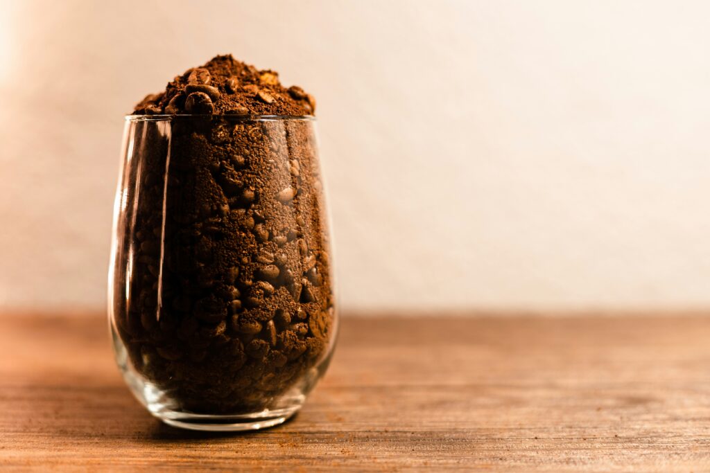 coffee grounds in glass